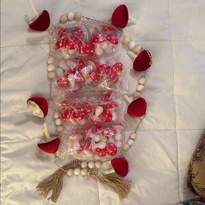 Charming Red and White Mushroom Holiday Garland and 4 sets of indoor lights